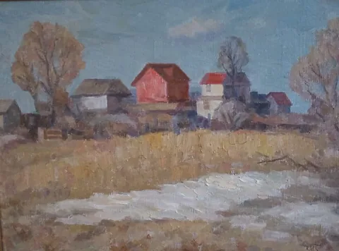 «Апрель. Тающий снег» — Гландин Л. А., холст, масло, 2003 г., 30×40 см