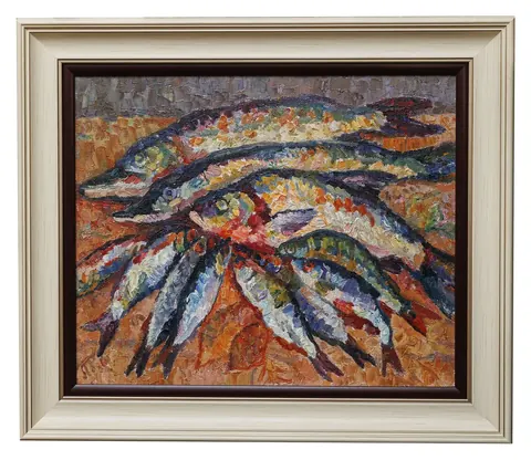 «Рыбы» — Гландин Л. А., холст, масло, 1986 г., 41×50 см
