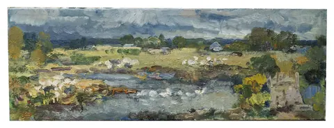 «Гуси-лебеди» — Меринов А. И., холст, масло, 1992 г., 36×101 см