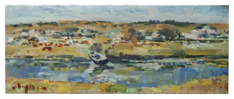 «Курский пейзаж» — Меринов А. И., холст, масло, 1999 г., 39×100 см