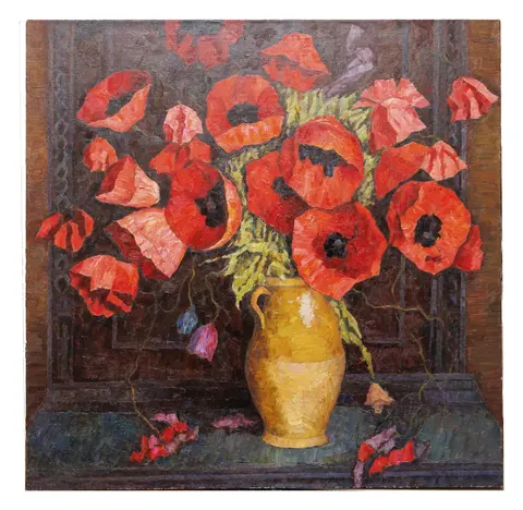 «Маки» — Гландин Л. А., холст, масло, 2021 г., 89×89 см