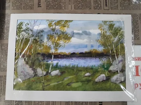 «Озеро» — Саможенов В. Ф., акварель, бумага, 28×40 см, в паспарту