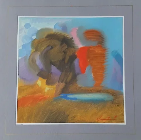 «Абстракция» — Саможенов В. Ф., бумага, масло, 30×30 см, в паспарту