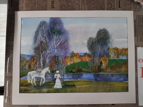 «Белая лошадь» — Саможенов В. Ф., акварель, бумага, 30×42 см, в паспарту