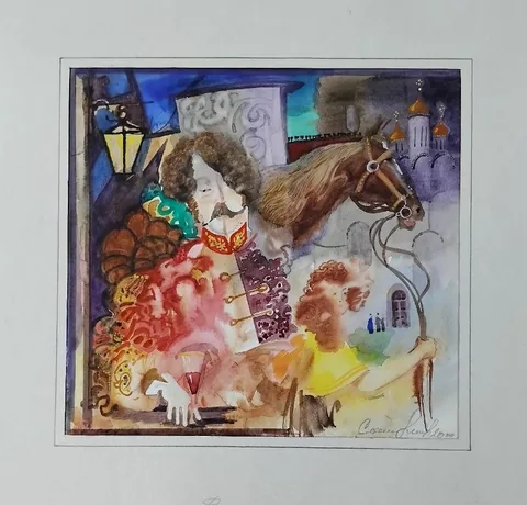 «Воспоминание» — Саможенов В. Ф., акварель, бумага, 20×20 см, в паспарту