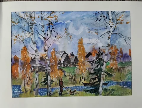 «Золотая осень» — Саможенов В. Ф., акварель, бумага, 26×35 см, в паспарту