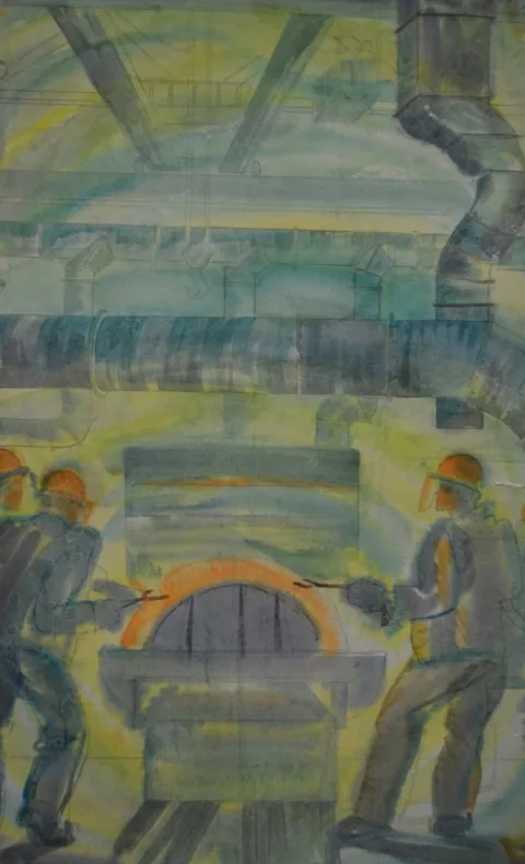 «Сталевары» — Саможенов В. Ф., акварель, бумага, 70×45 см