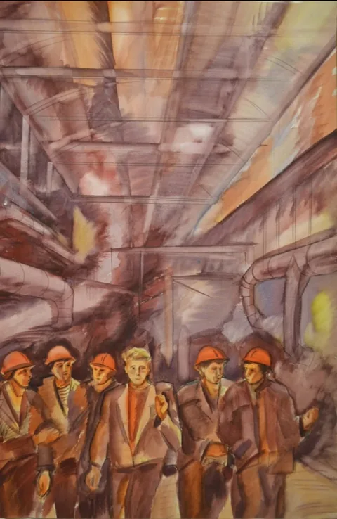 «Со смены» — Саможенов В. Ф., акварель, бумага, 85×60 см