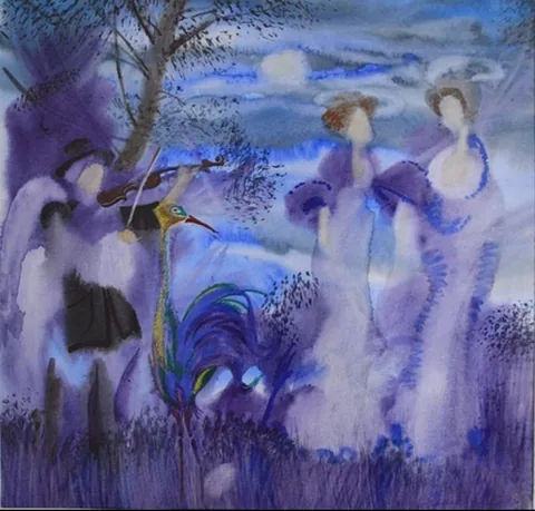 «Скрипач» — Саможенов В. Ф., акварель, бумага, 2009 г., 30×30 см