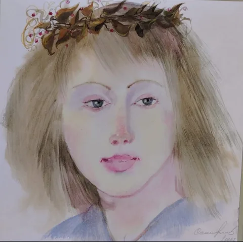 «Пастушка» — Саможенов В. Ф., акварель, бумага, 2000 г., 30×30 см