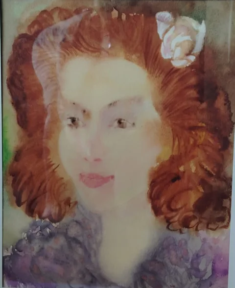 «Девушка с цветком» — Саможенов В. Ф., акварель, бумага, 1994 г., 35×29 см
