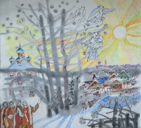 «Рождество» — Саможенов В. Ф., акварель, бумага, 54×60 см