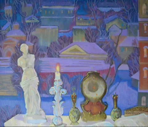 «Мастерская. Рождество» — Саможенов В. Ф., холст, масло, 2002 г., 60×70 см