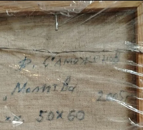 Оборот картины «Молитва» — подпись и надписи автора