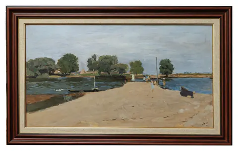 «В ожидании парома» — Сергеев Н. С., холст, масло, 1958 г., 43×76 см