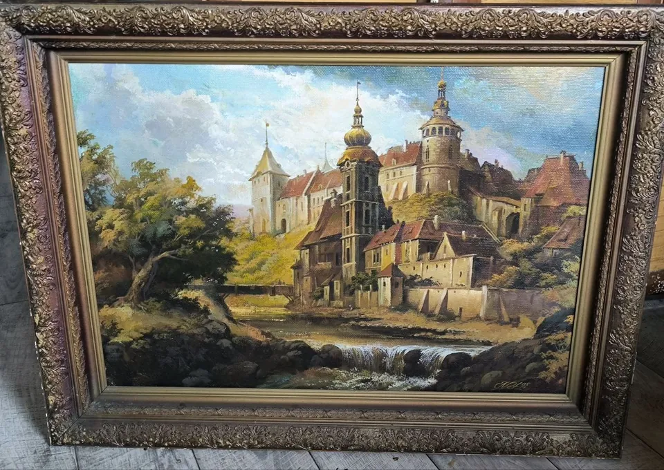 «Городской пейзаж с замком» — холст, масло, 1995 г., полный вид в багете