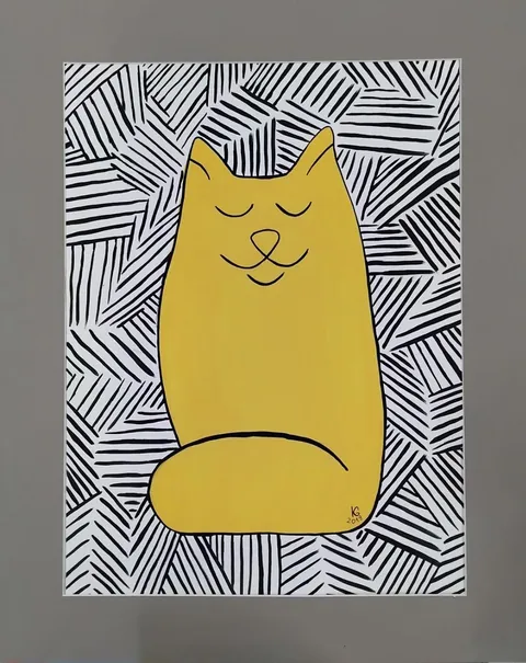 «Кот» — бумага, гуашь, элементы графики, в паспарту · 45×38, Екатерина Гунькина