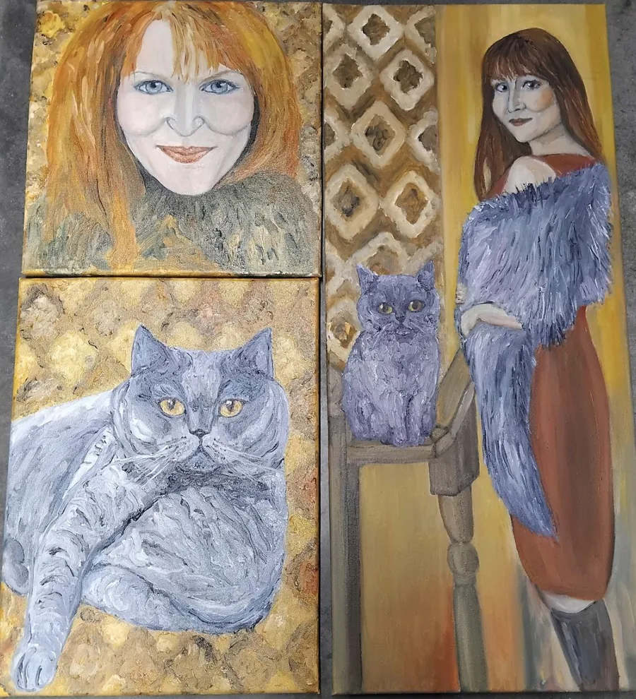 Триптих «Маргарита»: портрет «Невидима и свободна», кот Бегемот и Маргарита с котом