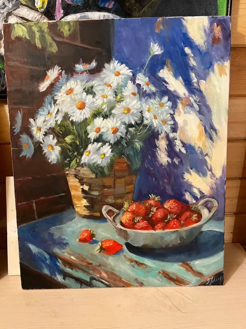 «Натюрморт с клубникой» — масло, холст на подрамнике 40×50