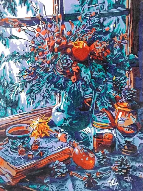 «Осенний натюрморт» — холст, акрил · 20×30, Виктория