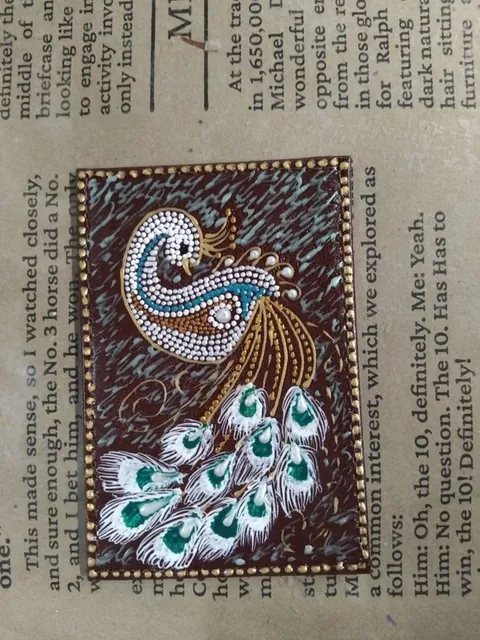 Кожаный картхолдер для карт с точечной росписью, рисунок «Павлин»